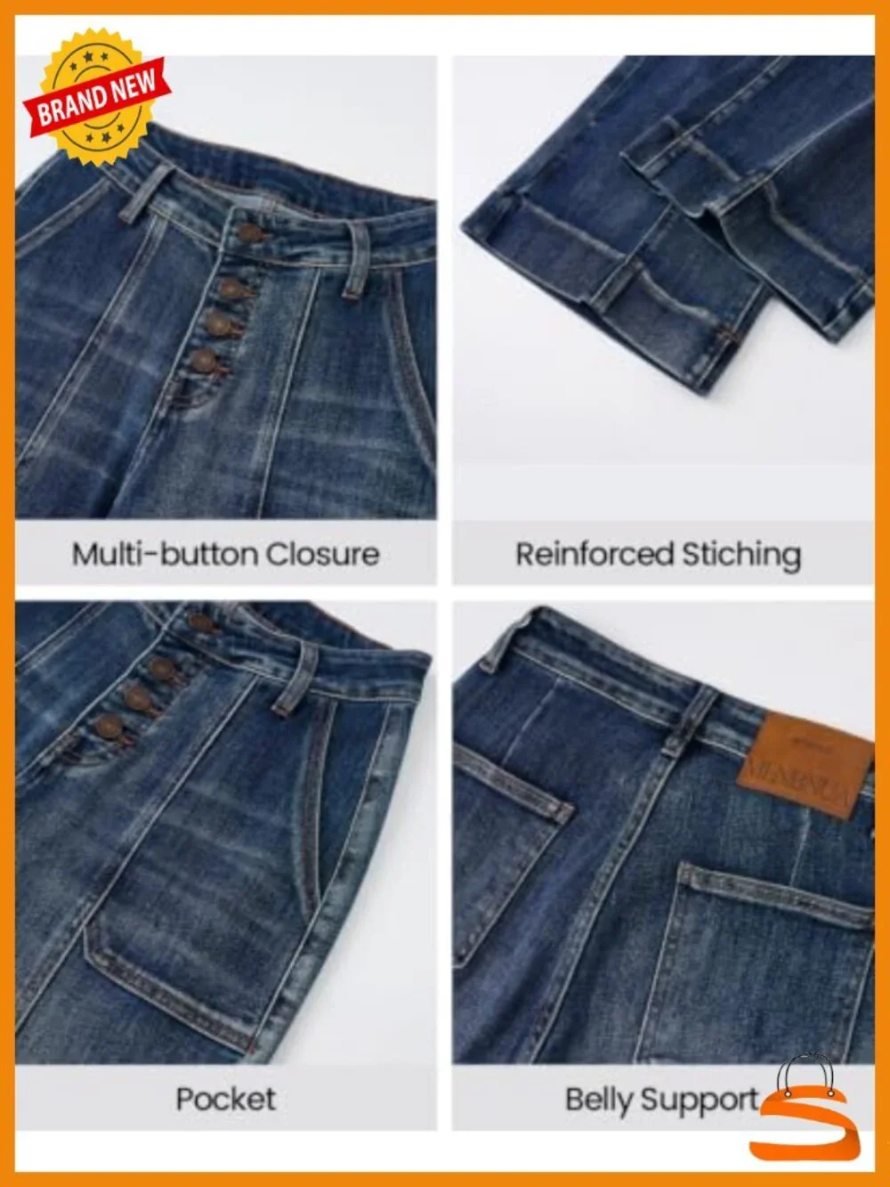 High Rise Wide Leg Dad Jeans Stretchy Tummy Control Denim Pants